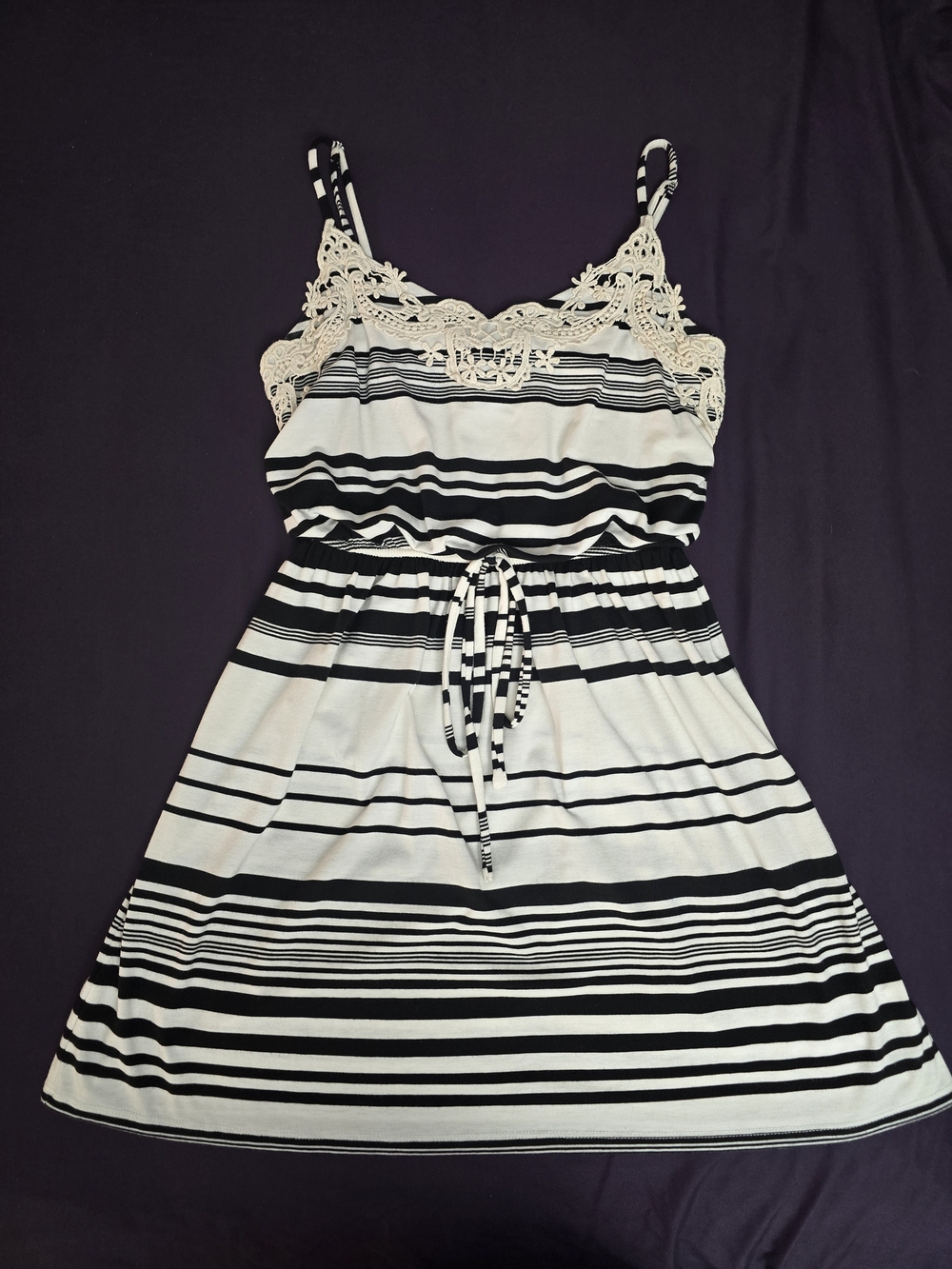 Speechless Black & White Striped Crochet-Detail Sundress